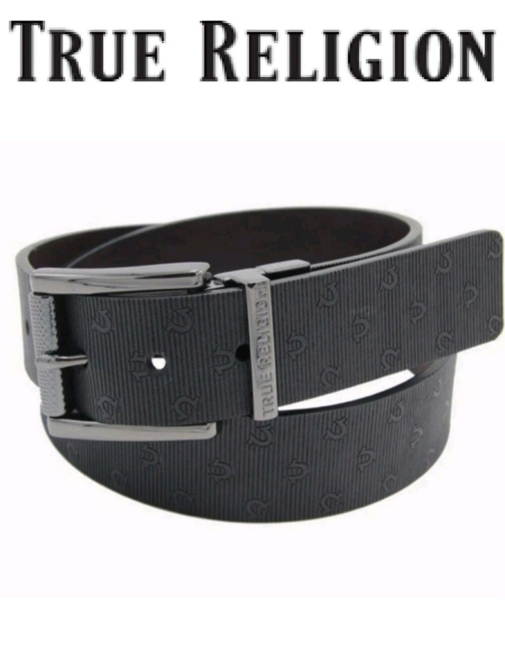 True Religion Lumin 2 Horseshoe Logo Rwversible Belt- Black